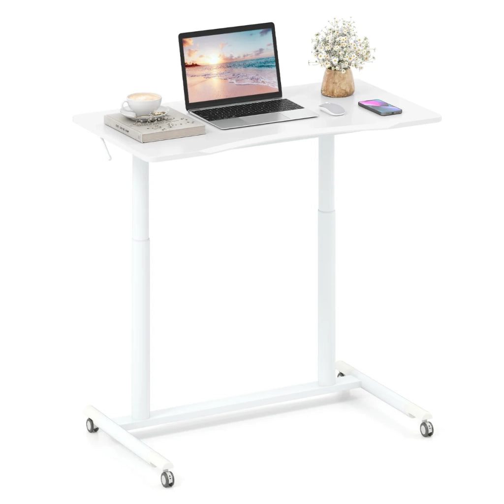 Scrivania mobile a forma di C 95 x 52 x 70-106 cm facilmente regolabile con ruote in metallo bianco bloccabili 20_0010924