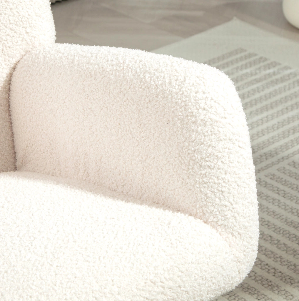 Poltrona a dondolo in tessuto Teddy color crema