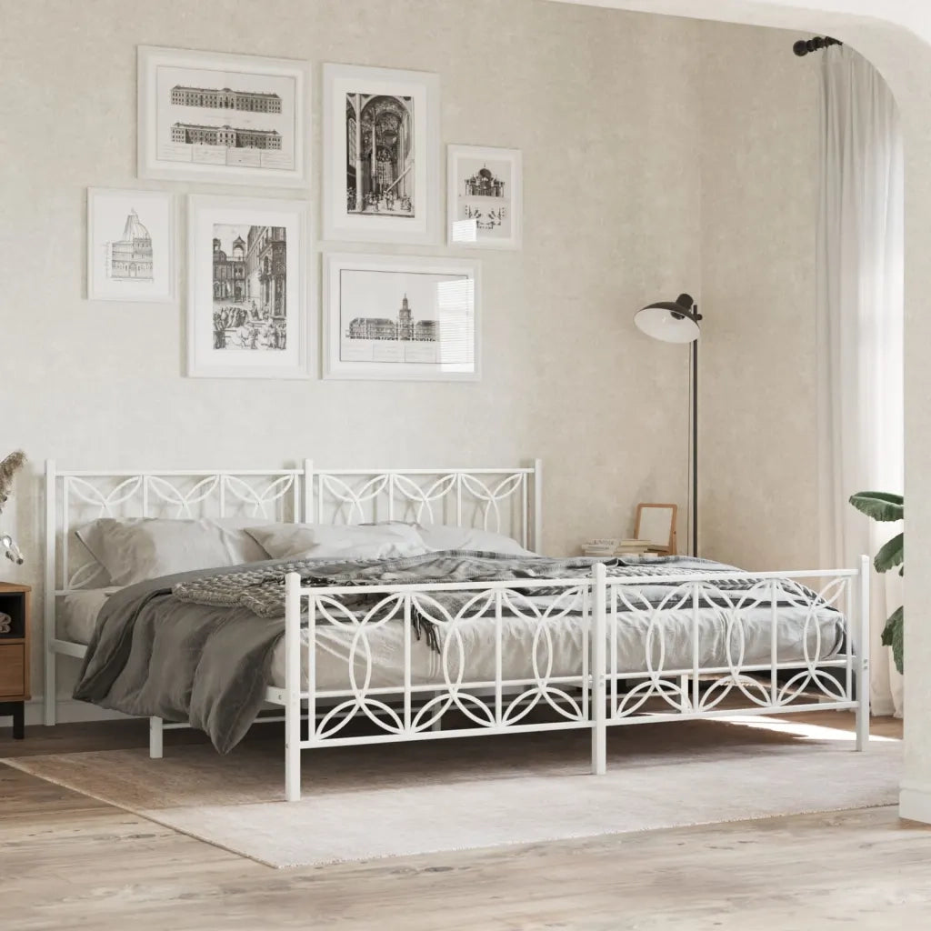 Giroletto con Testiera e Pediera Metallo Bianco 200x200 cm 376202
