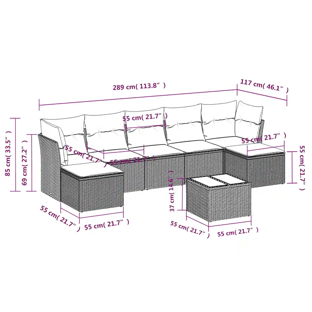 Set Divani da Giardino 8 pz con Cuscini Marrone in Polyrattan 3218043