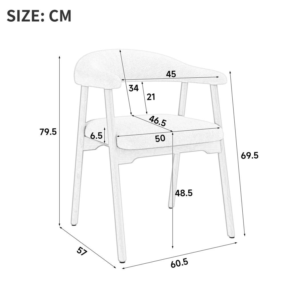Set di 2 sedie da pranzo 78.99x58.5x29.11 cm con schienale ergonomico C in bouclé; legno naturale