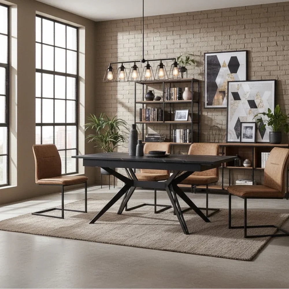 Tavolo da pranzo allungabile in ceramica effetto marmo nero Iulius 160-240x90 cm fino a 10 posti | Duzzle
