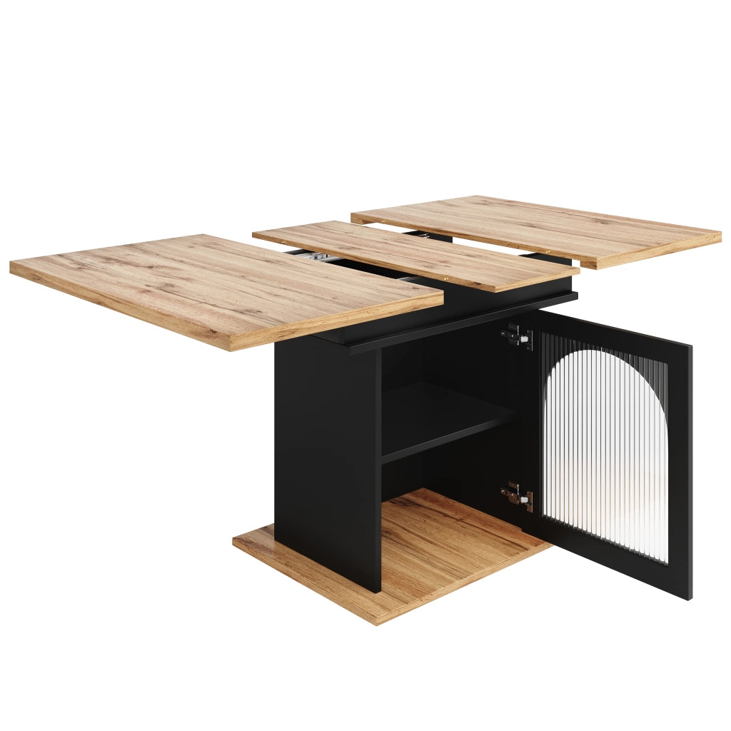 Tavolo da Pranzo Allungabile con Ripiani ¨C MINIMAL ¨C Legno Naturale/Nero 140x80 cm