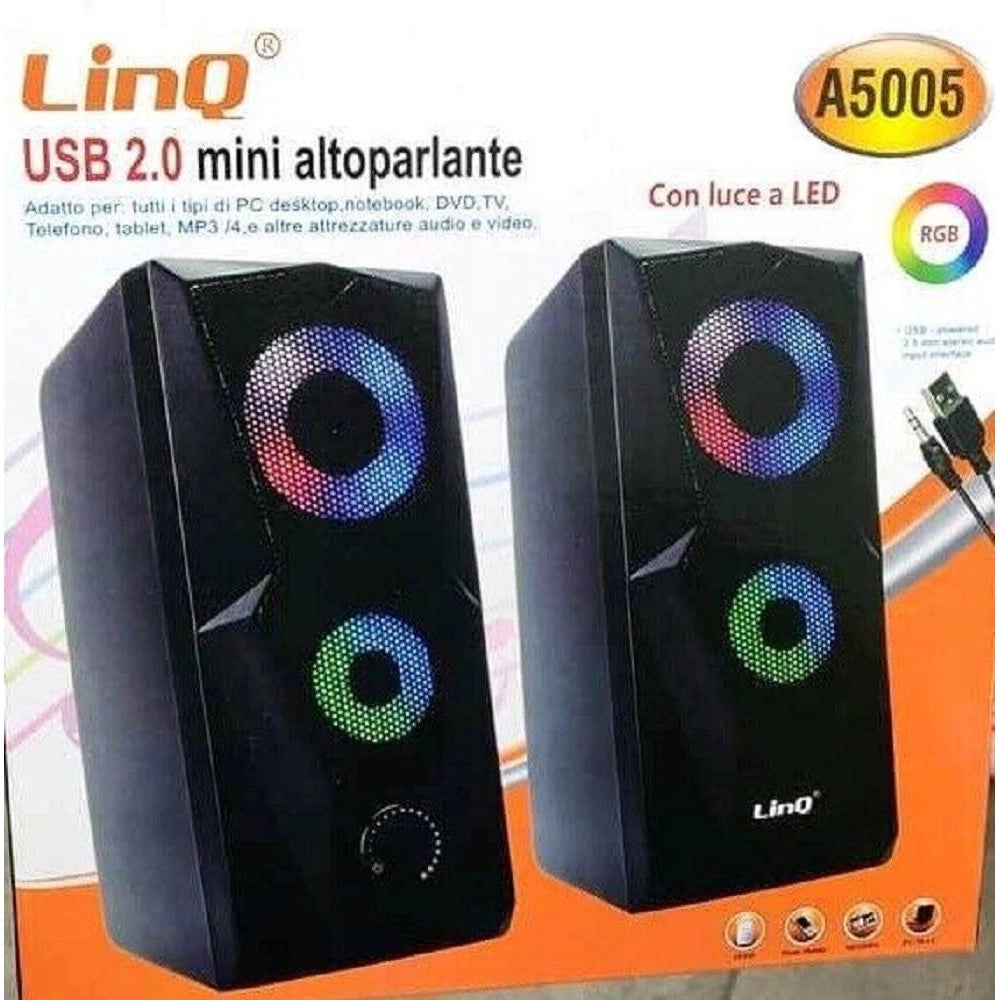Trade Shop - Casse Altoparlanti Stereo Usb 2.0 Con Luci Led Pc Gaming Rgb Speaker Tv Mp3 A5005 -