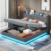 LETTO imbottito LED 160x200 cm grigio con USB e contenitore
