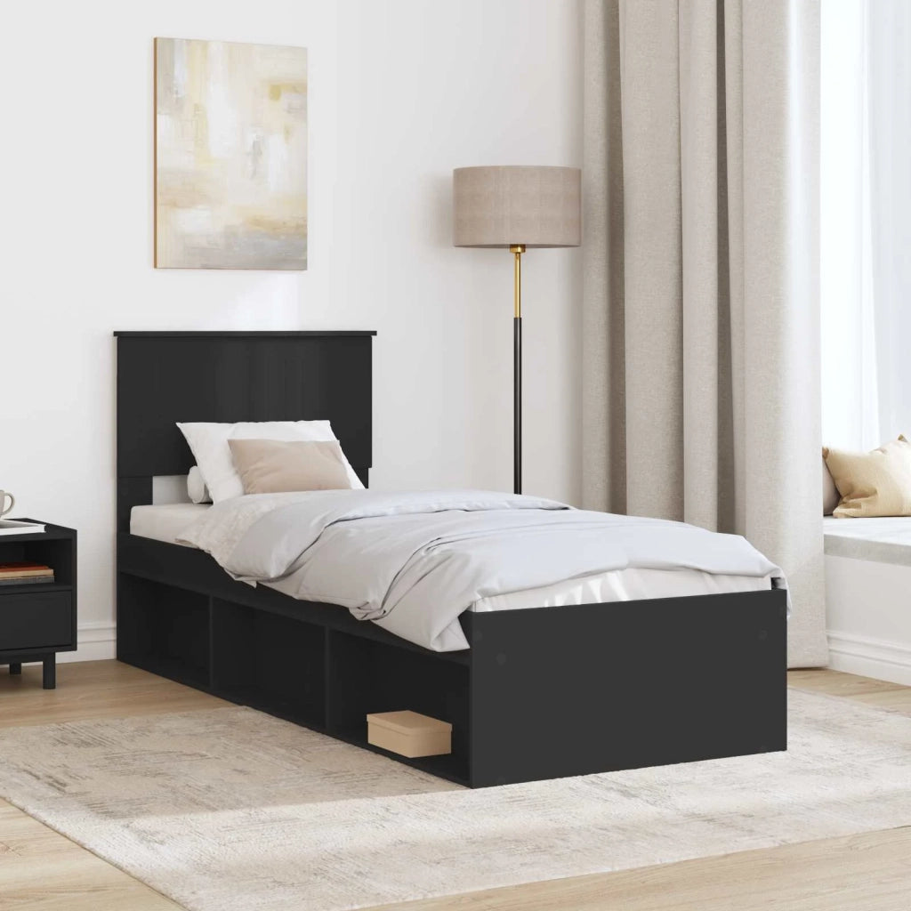 Struttura del letto con testiera Nero 75 x 190 cm Pino massello