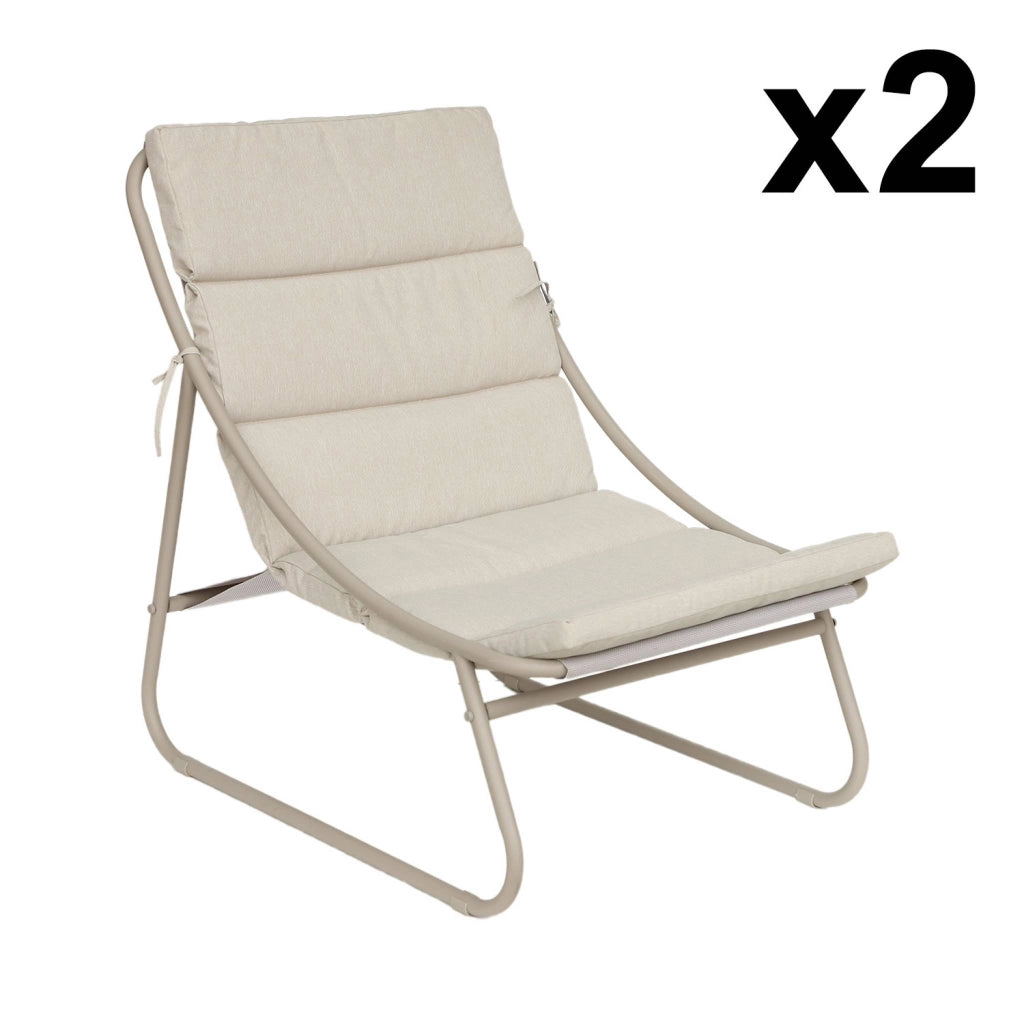 Set 2 lettini prendisole in acciaio, beige