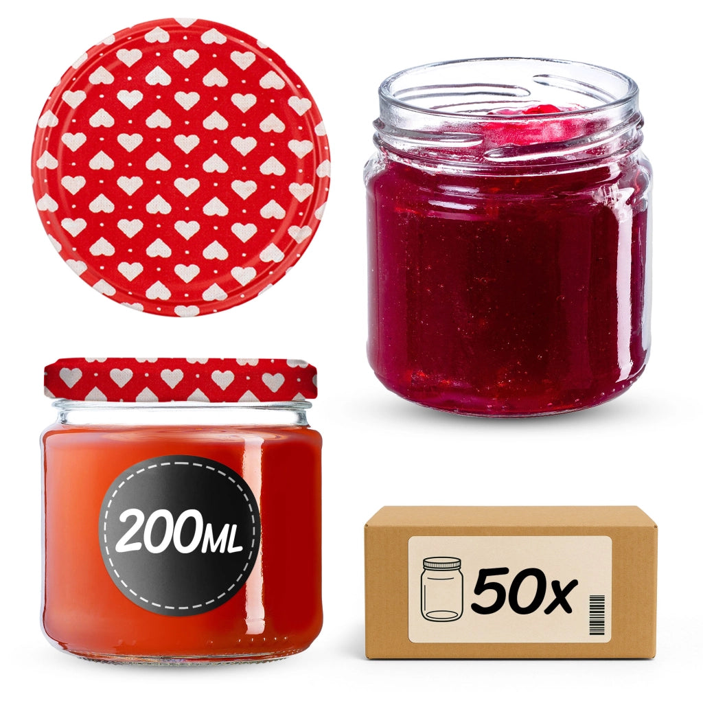 Barattoli per conserve KADAX Lerma 200 ml 50 pezzi 66 mm + coperchi "Cuori"