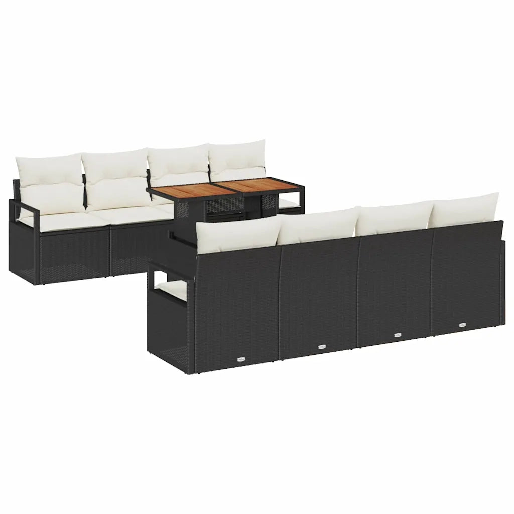 Set Divano da Giardino con cuscino 9 pcs Nero e Crema