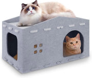 Casa per gatti per interni 2 strati gatto lettino gatto imbottito copertura rimovibile gattino contenitore con superficie per arrampicarsi per interni gatto fino a 10 kg 52 x 32 x 29 cm grigio