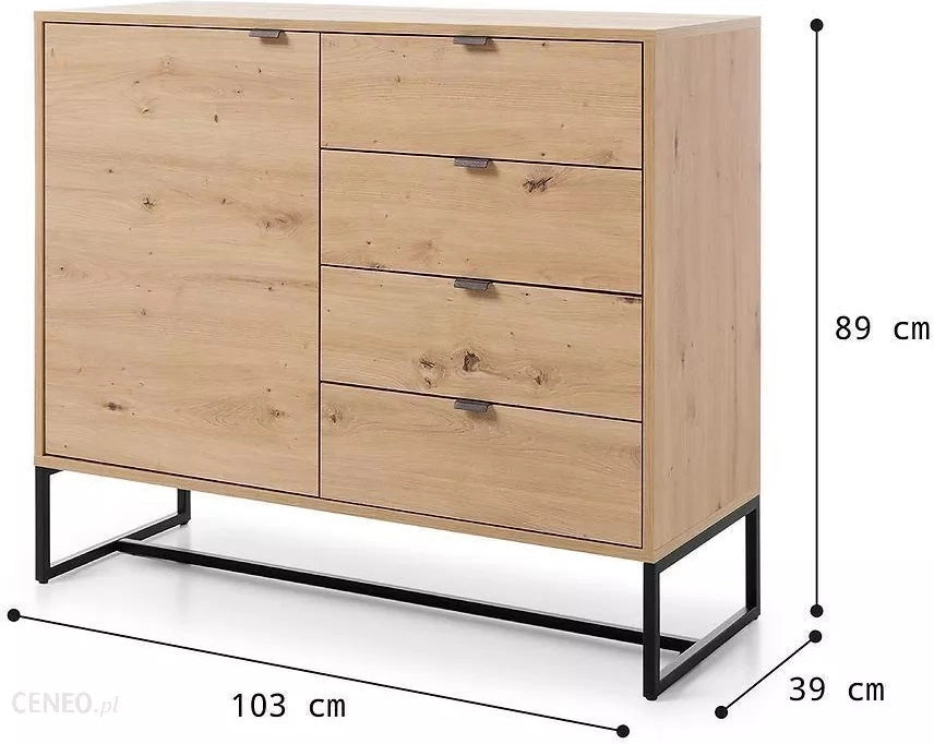 MOBILE CASSETTIERA COMO' C. DA LETTO SOGGIORNO QUERCIA NERO 103x89x39cm AMBER