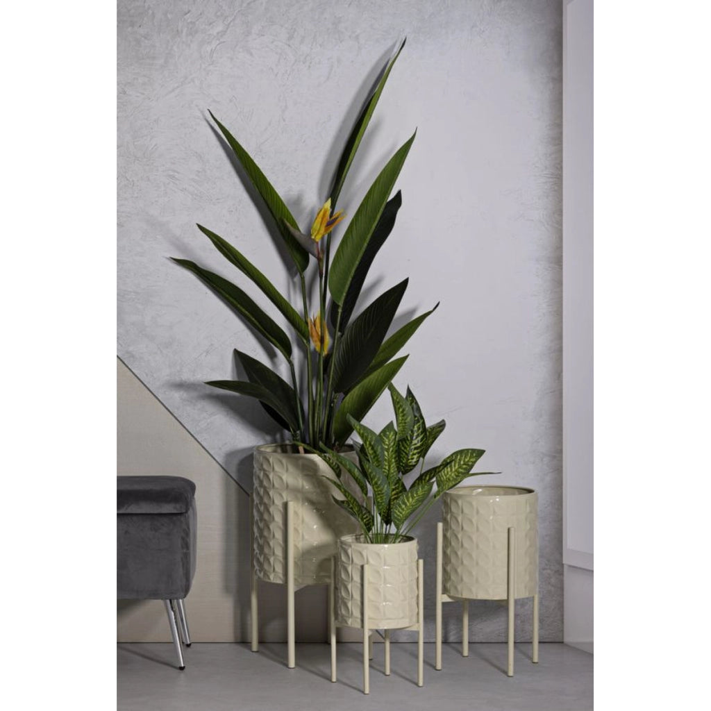 Set di 3 Vasi per Piante VKH427, Beige, Metallo, 36x36x56,5 cm