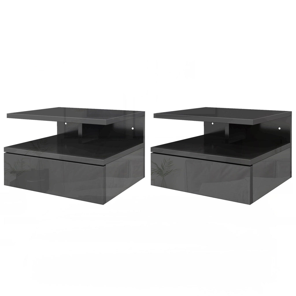 Comodino Moderno con Cassetto e Ripiano Aperto ¨C zephmum ¨C 35x32x22,5 cm Nero Lucido