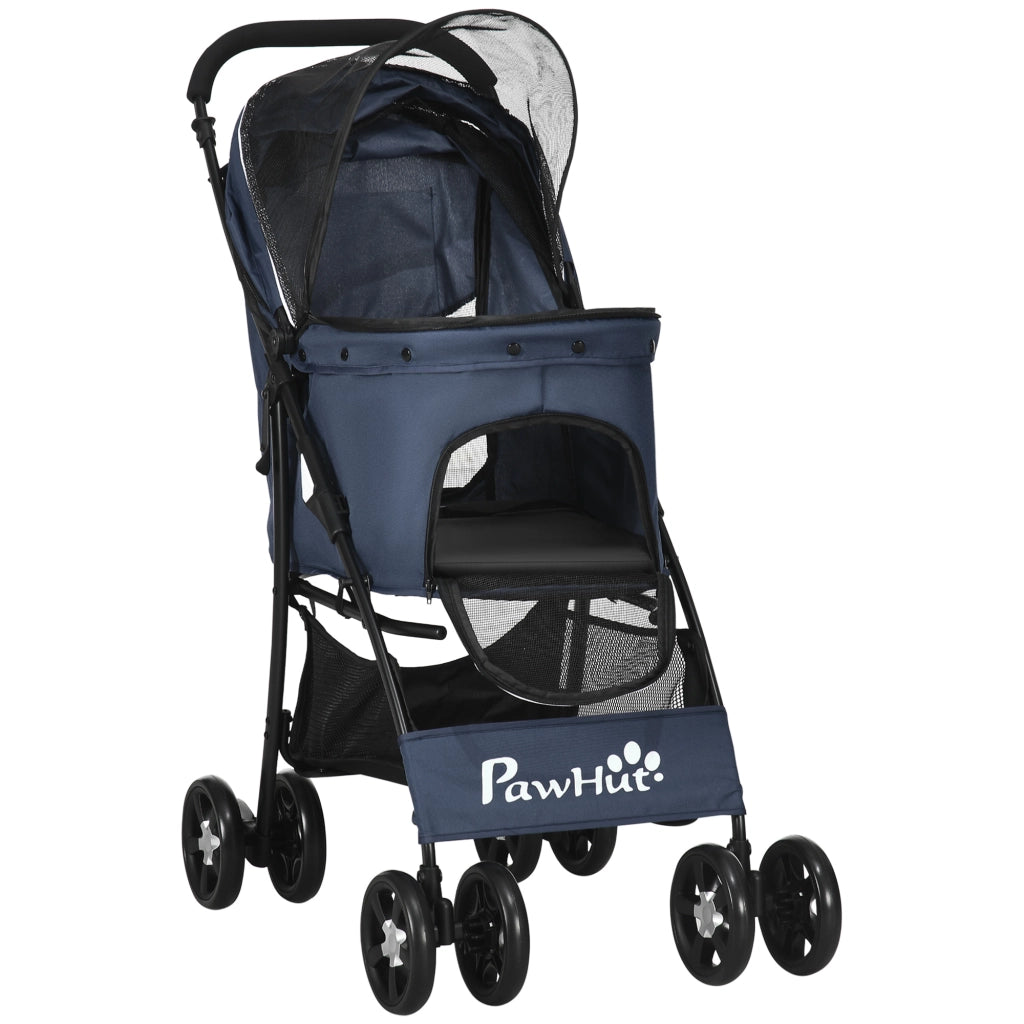 Carrello pieghevole per cani di grandi dimensioni con 2 guinzagli di sicurezza ruote frenate in poliestere blu