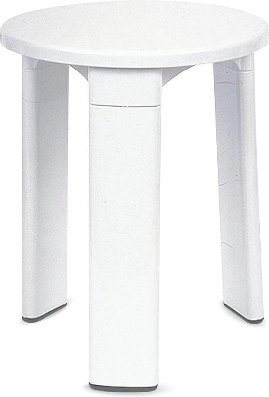 Sedia rotonda con tre gambe in plastica resistente - facile da pulire - colore bianco - finitura lucida