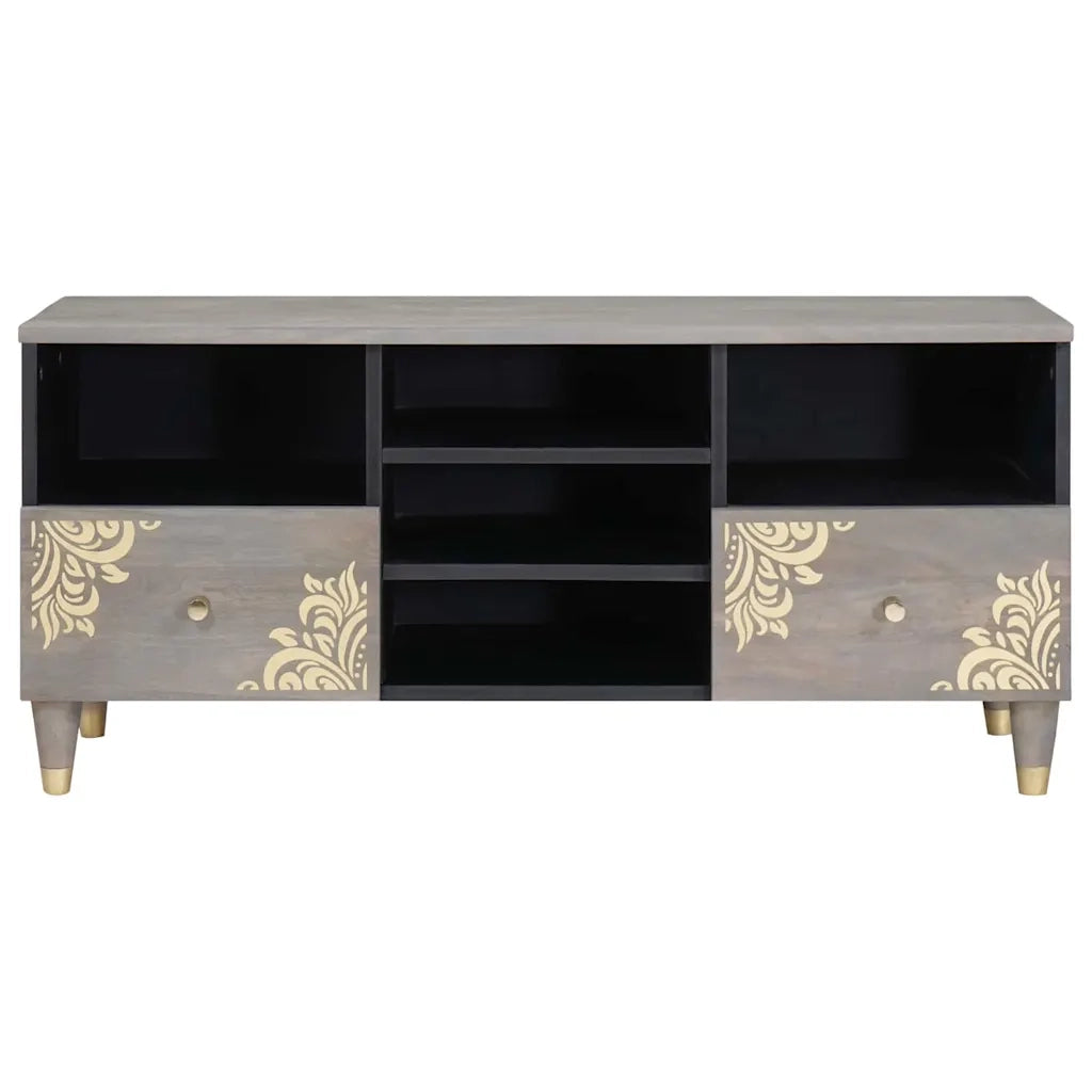 Mobile TV Grigio 100 x 33 x 46 cm Legno di mango massello 4018790
