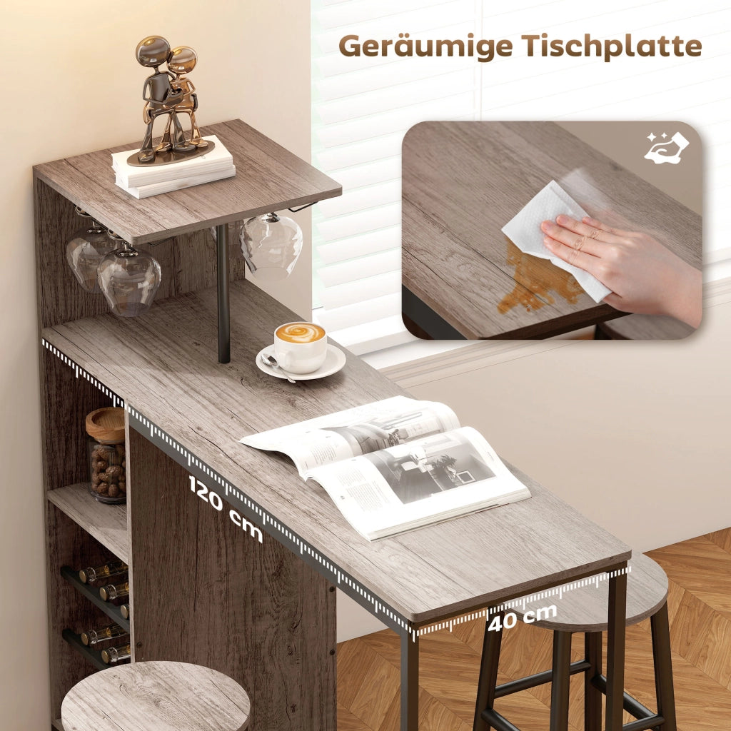 Set tavolo da bar con ripiani per vino, porta bicchieri e sgabelli ¨C zephmum ¨C Grigio