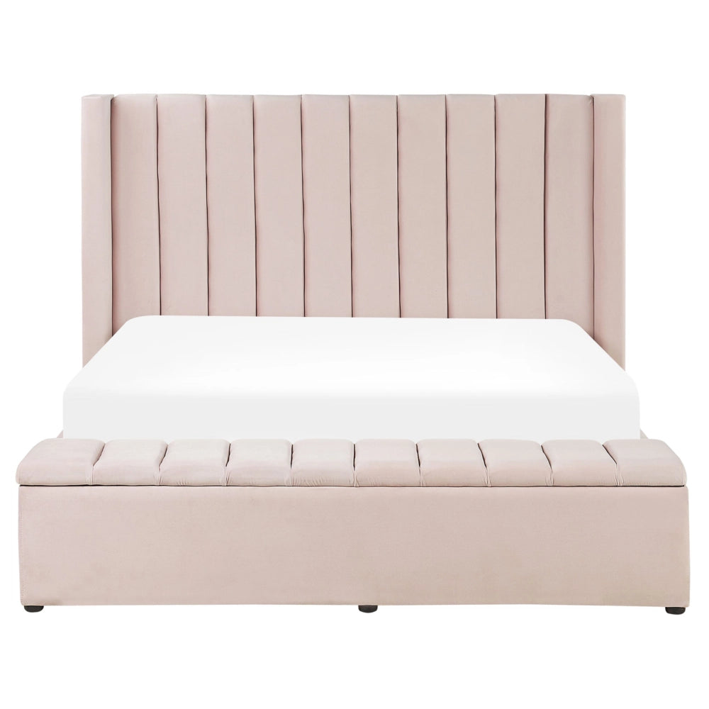 Letto velluto rosa pastello rete a doghe e cassapanca 160 x 200 cm