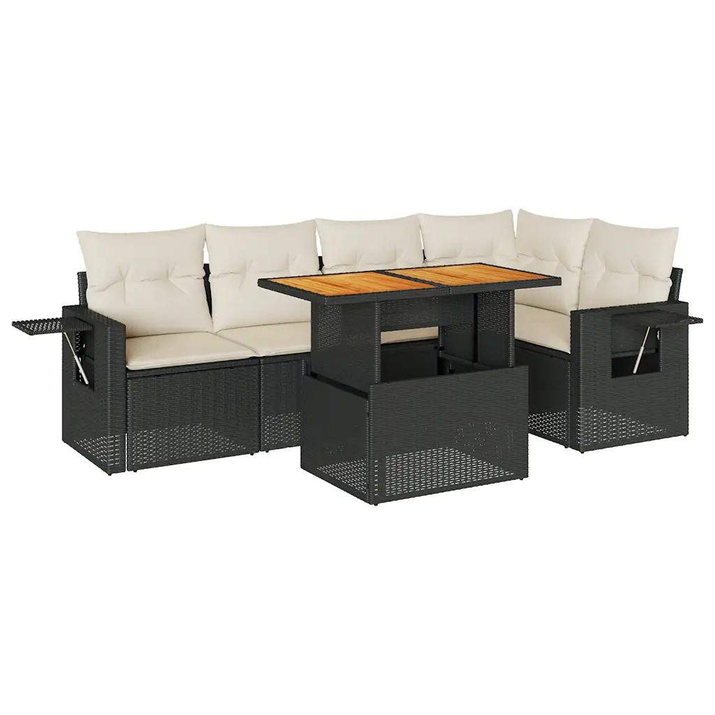 Set Divano da Giardino 6 pz con Cuscini Nero in Polyrattan 3327150