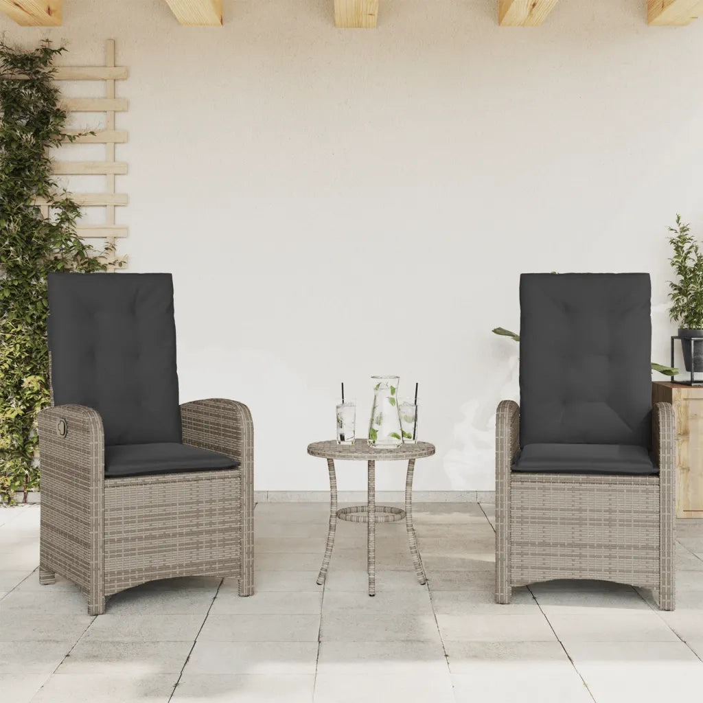 Set da Bistr¨° 3 pz | Set Salotto da Giardino con Cuscini Grigio in Polyrattan