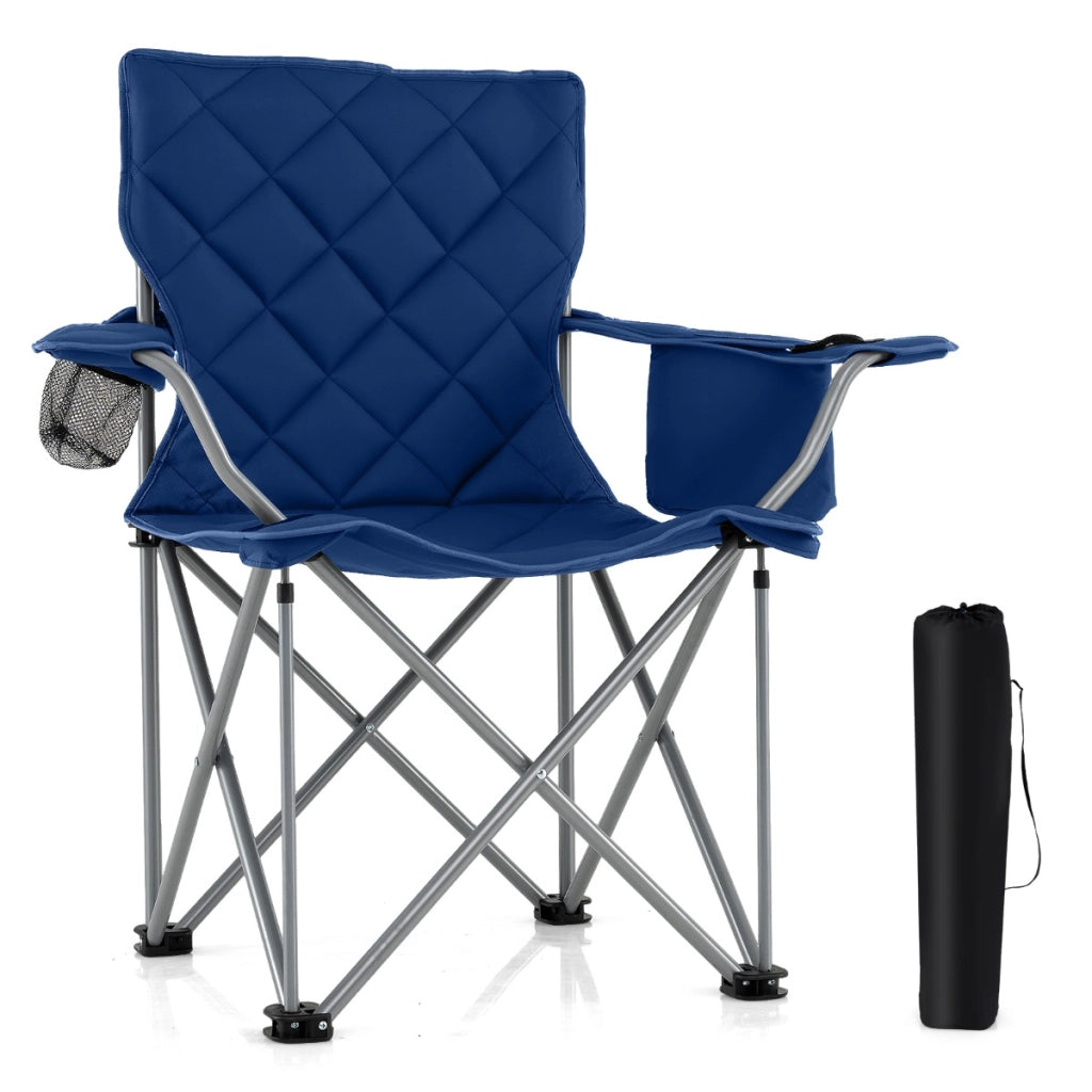 Sedia da campeggio oversize pieghevole per esterni con tasca frigorifero, Sedia da prato imbottita con borsa Blu scuro-Tavoli e sedie da campeggio