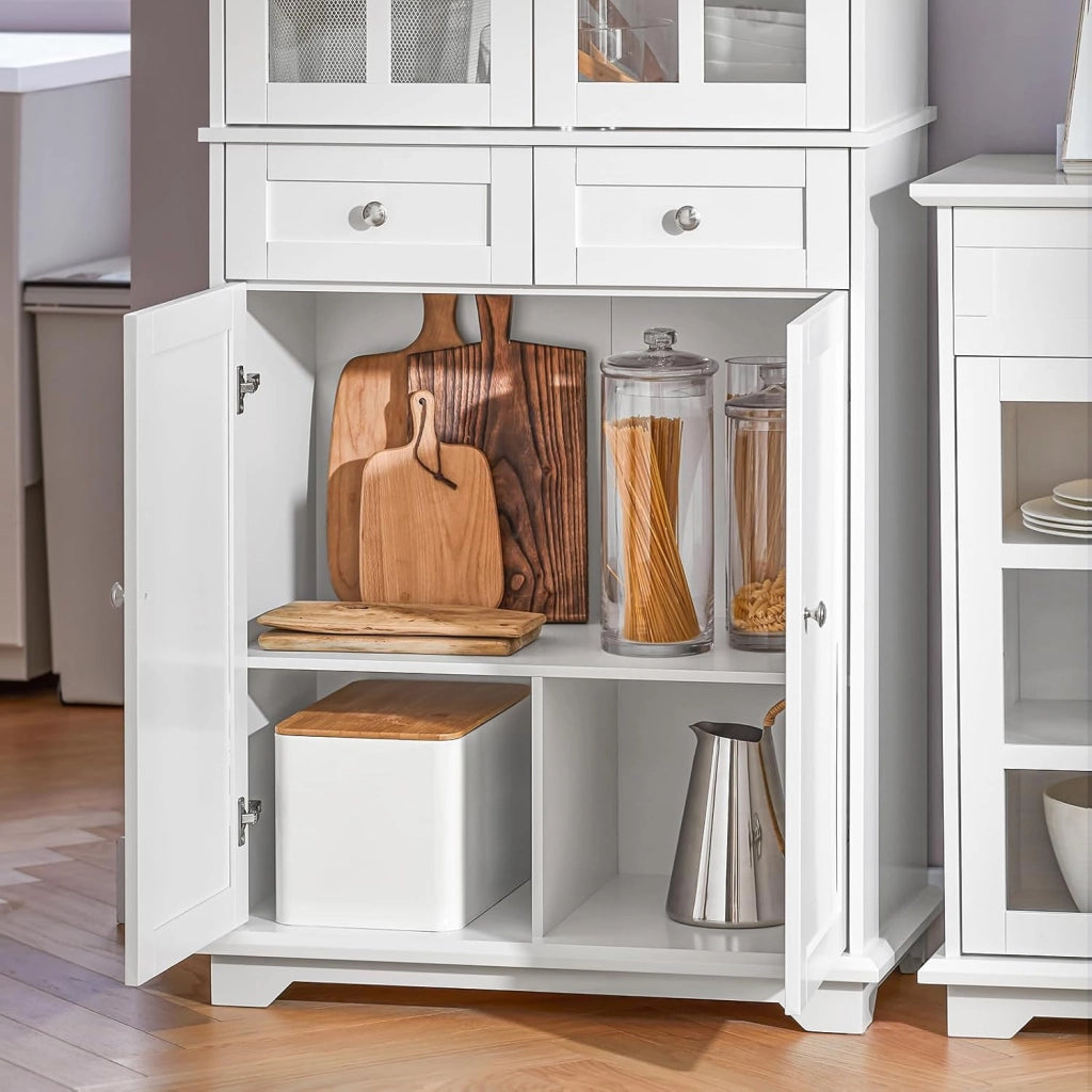 Credenza Alta per Cucina Mobile Buffet in Legno con 6 scomparti e 2 cassetti Armadio Dispensa in Stile moderno Bianco 75x40x175cm FSB76-W