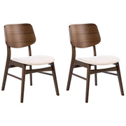Set di 2 sedie da pranzo in bouclé di poliestere marrone e bianco sporco con gambe in legno di gomma stile retrò tradizionale