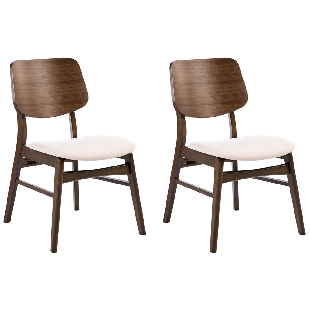Set di 2 sedie da pranzo in bouclé di poliestere marrone e bianco sporco con gambe in legno di gomma stile retrò tradizionale