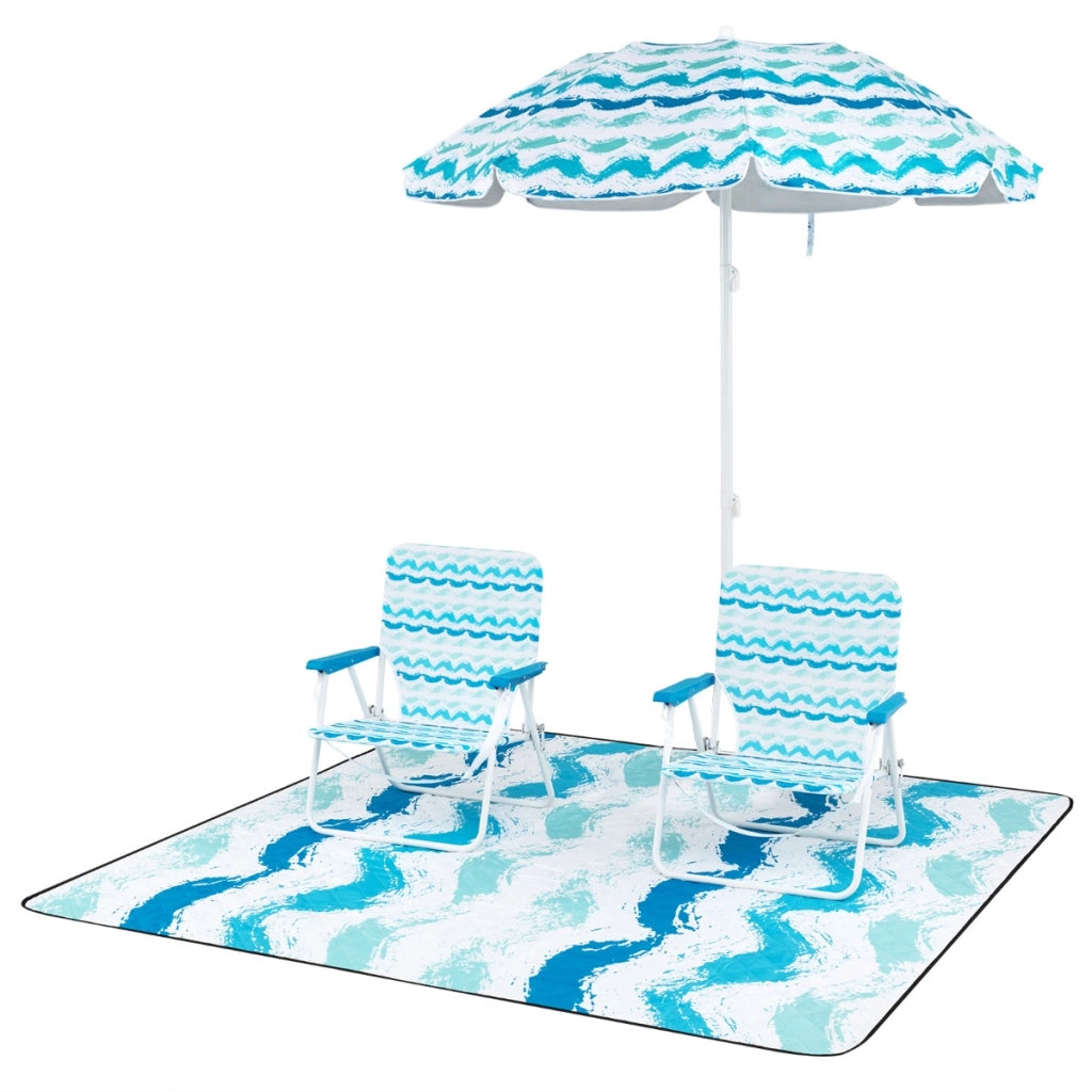 Parasole portatile per esterni con meccanismo di inclinazione borsa da trasporto-Set da spiaggia di 4 pezzi con ombrellone Blu