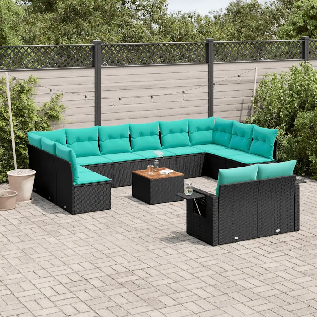 Set Divani da Giardino 13 pz con Cuscini Nero in Polyrattan 3224797