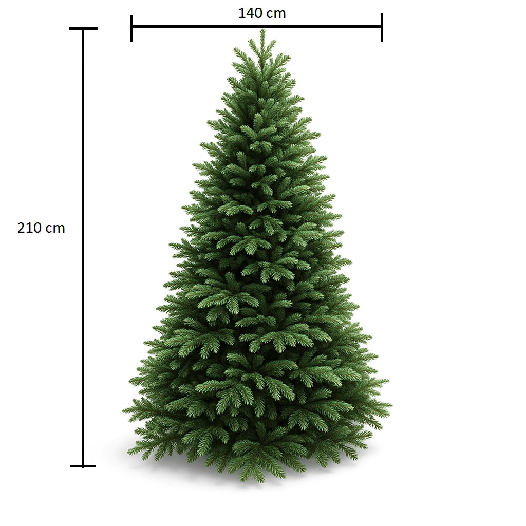 Albero di Natale “Pinus” 180/210 cm – 1.138/1625 rami – Realistico effetto PE/PVC ALTEZZA+RAMI+BASE: 210-1625-140