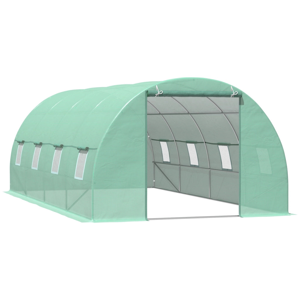 EasyComfort Serra per Piante a Tunnel, Serra per Orto da Esterno con Porta Avvolgibile e 8 Finestre, 6x3x2 m, in Acciaio e PE, Verde