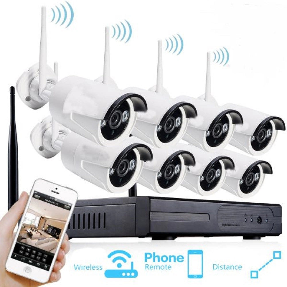 Trade Shop - Kit Videosorveglianza Ip Wireless Nvr 8 Canali 8 Telecamere Ip Full Hd Wifi -