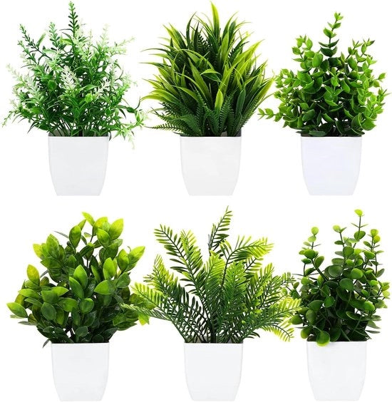 Set di 6 piccole piante artificiali in vaso per la decorazione interna - ideale per camera da letto, bagno, cucina