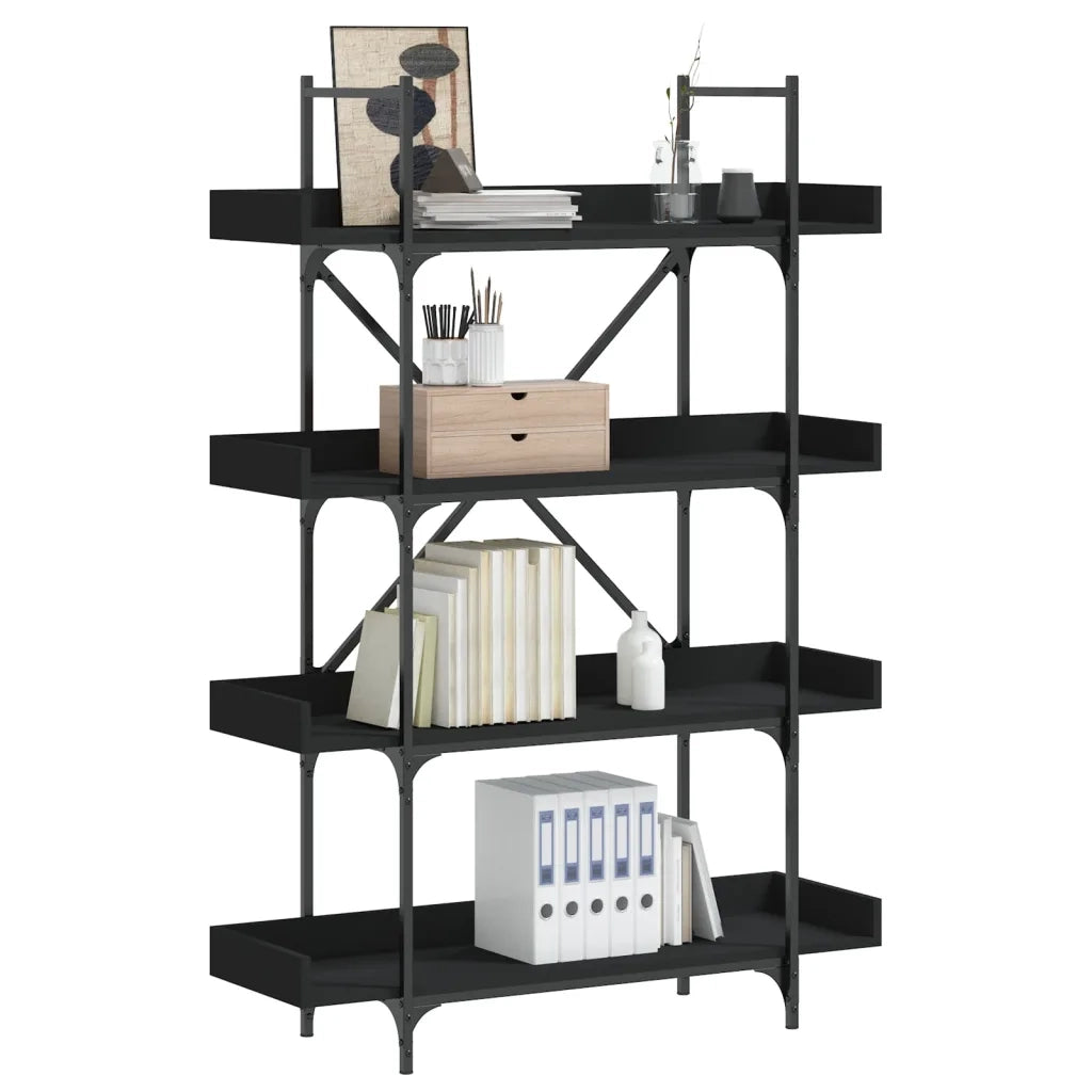 Libreria a 4 Ripiani-Scaffale per Libri-Mobile di Stoccaggio Nera 100x33x145,5 cm in Legno Multistrato