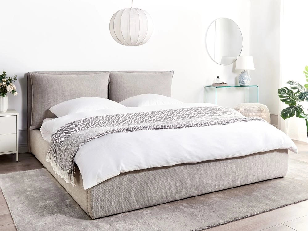Letto matrimoniale in tessuto grigio chiaro con contenitore 180 x 200 cm camera da letto moderna