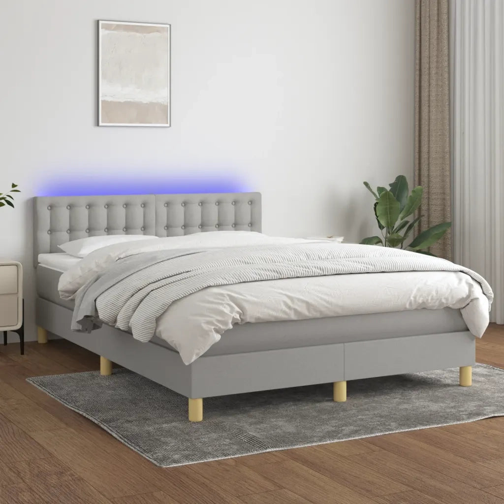 Letto a Molle Materasso e LED Grigio Chiaro 140x200 cm Tessuto 3134037
