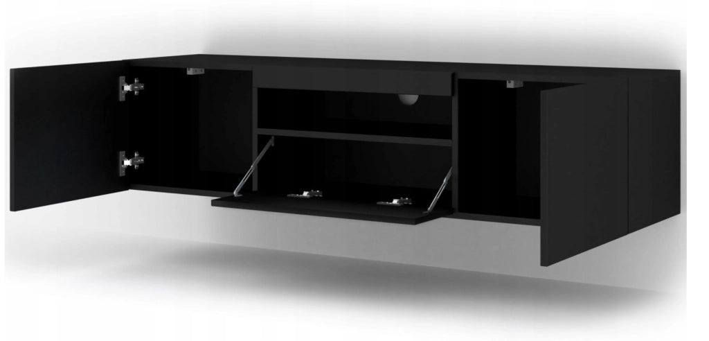 MOBILE TV PIANO TV SOSPESO O A TERRA NERO OPACO (NO LED) 150x37x42cm AURA