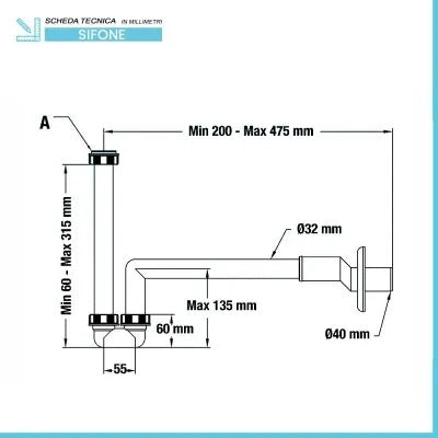 Sifone lavabo bidet salvaspazio eccentrico 1 - 1 1/4