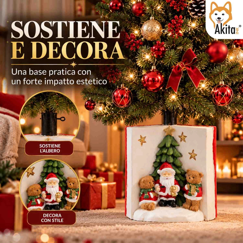 Akitaink Base Albero Libro Babbo Natale Orsetti Resina 37 cm