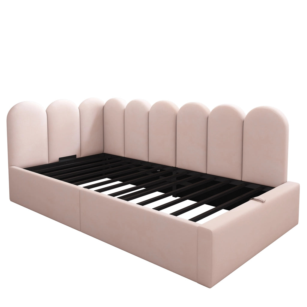 Daybed singolo – 90x190 cm – contenitore idraulico rete metallica – velluto rosa