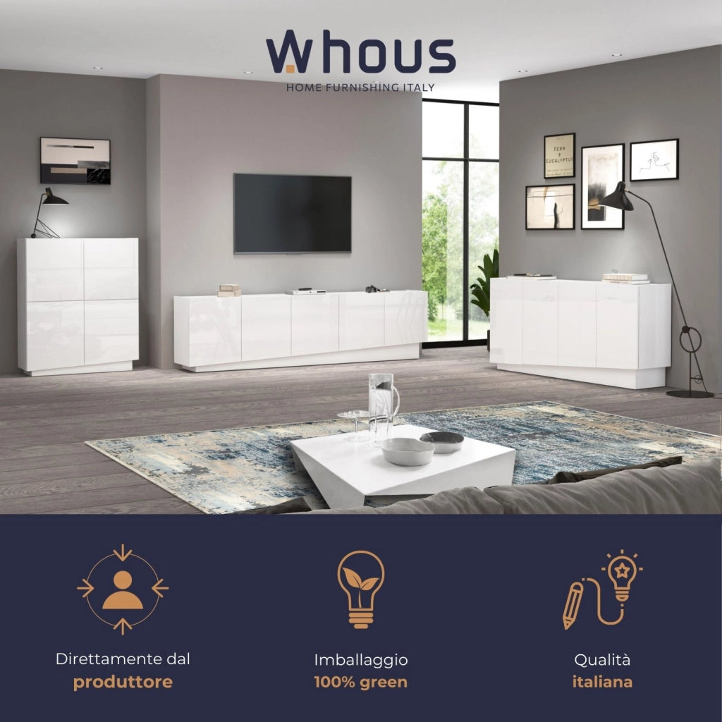 WHOUS Credenza Vela con 4 ante colore bianco lucido 100x35x120,4 cm