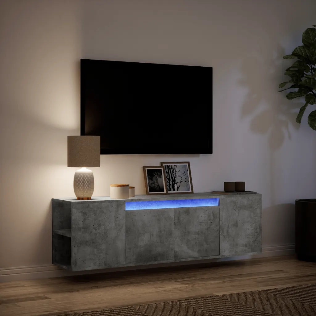 Mobile TV a Parete con Luci LED Grigio Cemento 135x31x39,5 cm