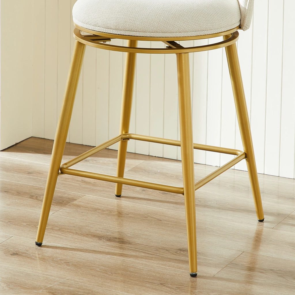 Sgabelli da Bar Girevoli in Chenille ¨C MINIMAL ¨C Set 2 Pezzi, Struttura in Metallo Oro