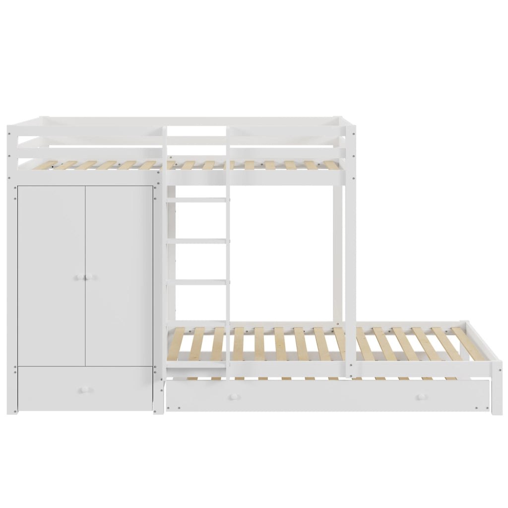 Letto a castello multifunzione in legno 90x200 cm con letto estraibile e armadio