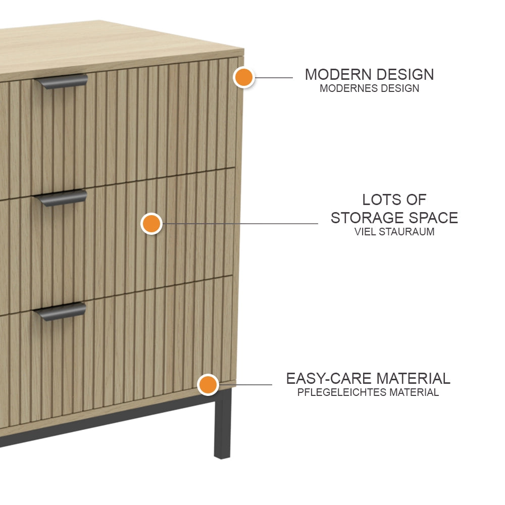 Vicco Cassettiera Rovere 72 x 69 cm con 3 cassetti