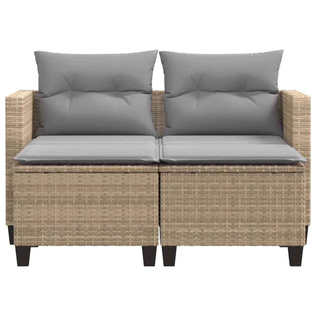 Divano da Giardino 2 Posti con Sgabelli Beige in Polyrattan 365795