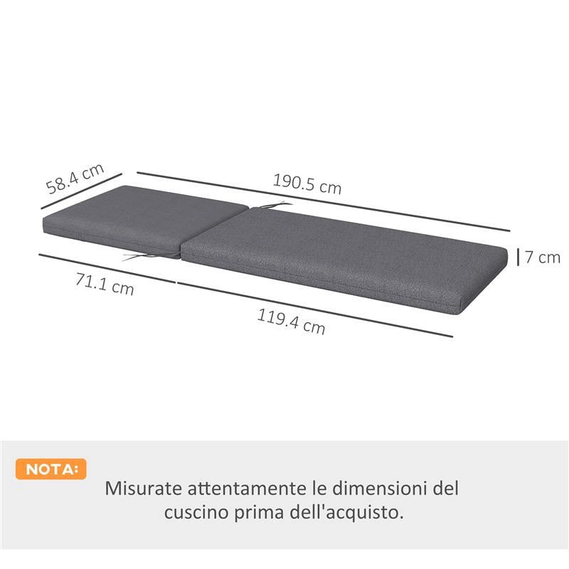 SET 2 CUSCINI PER SEDIE DA ESTERNO CON LACCI E 2 IMBOTTITURE, IN POLIESTERE E COTONE, 190.5X58.4X7 CM, GRIGIO