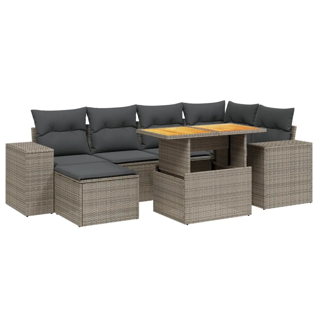 Set Divani da Giardino 7 pz con Cuscini Grigio in Polyrattan 3275930