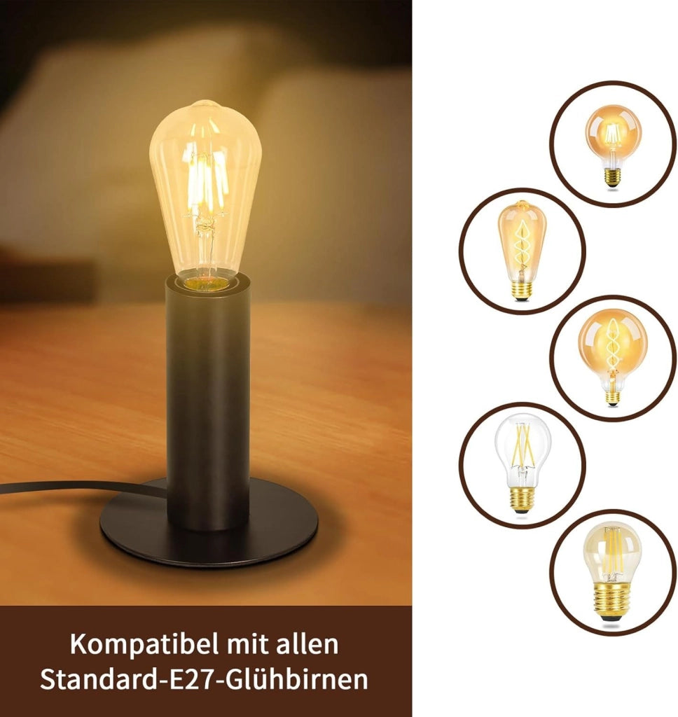ZMH Lampada da tavolo nera E27 40W con interruttore per soggiorno corridoio